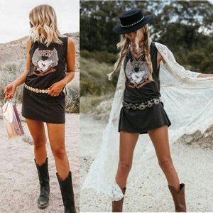 New Rocker Black Graphic Tunic Mini Dress T-Shirt